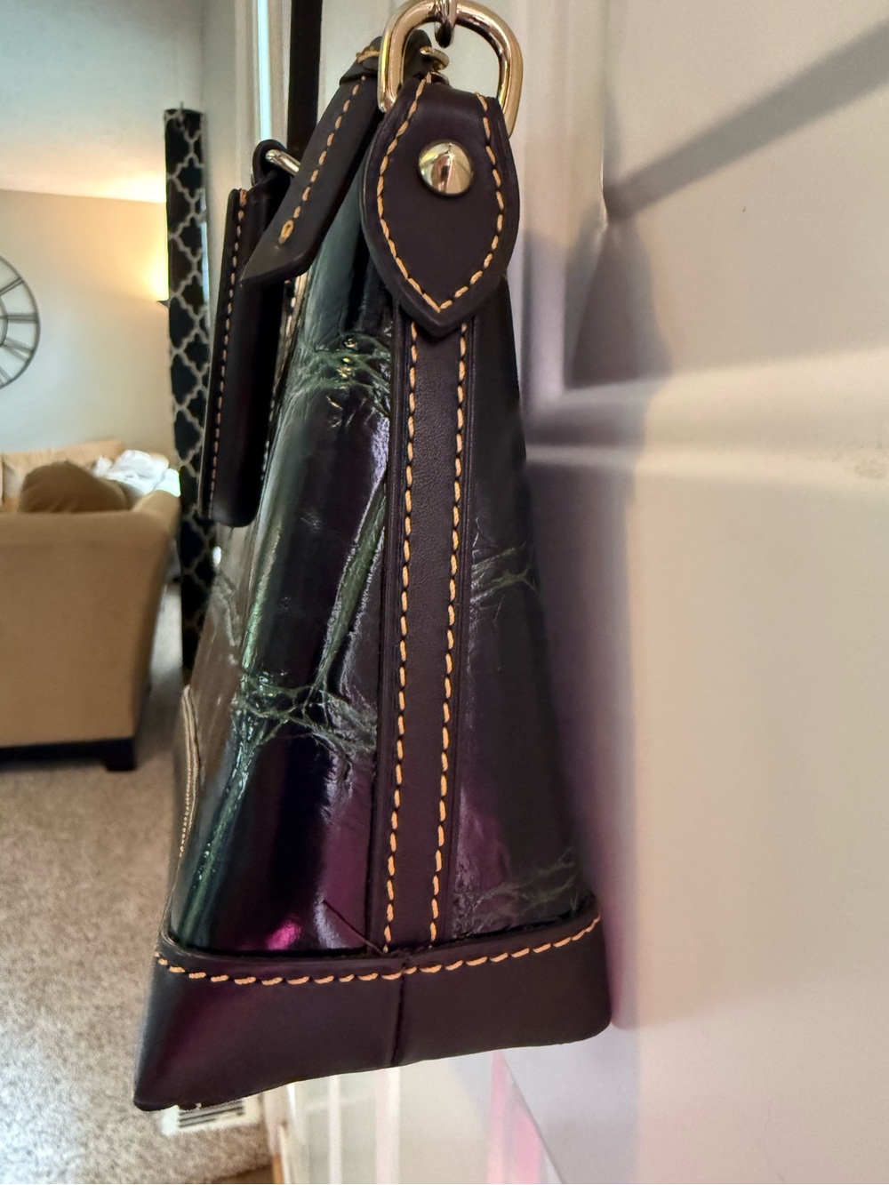 Dooney & Bourke Green Croc-Embossed Leather mini Dillen Satchel Dark Brown Trim - Picture 7 of 16